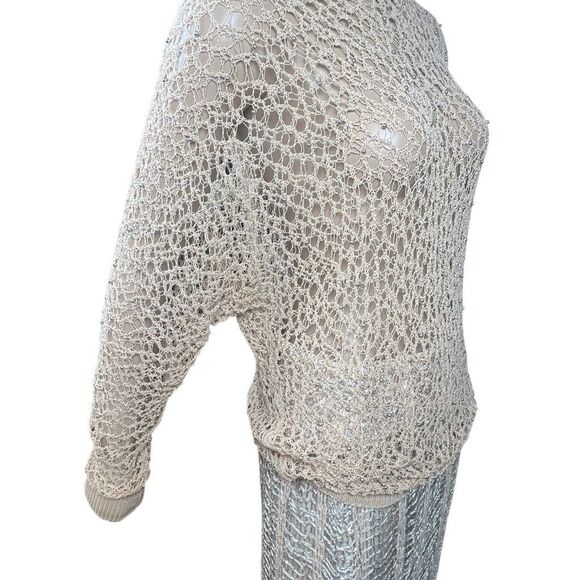 NWT Zara Open Knit Metallic Pompom Sweater Beige Gold Size - Picture 8 of 15